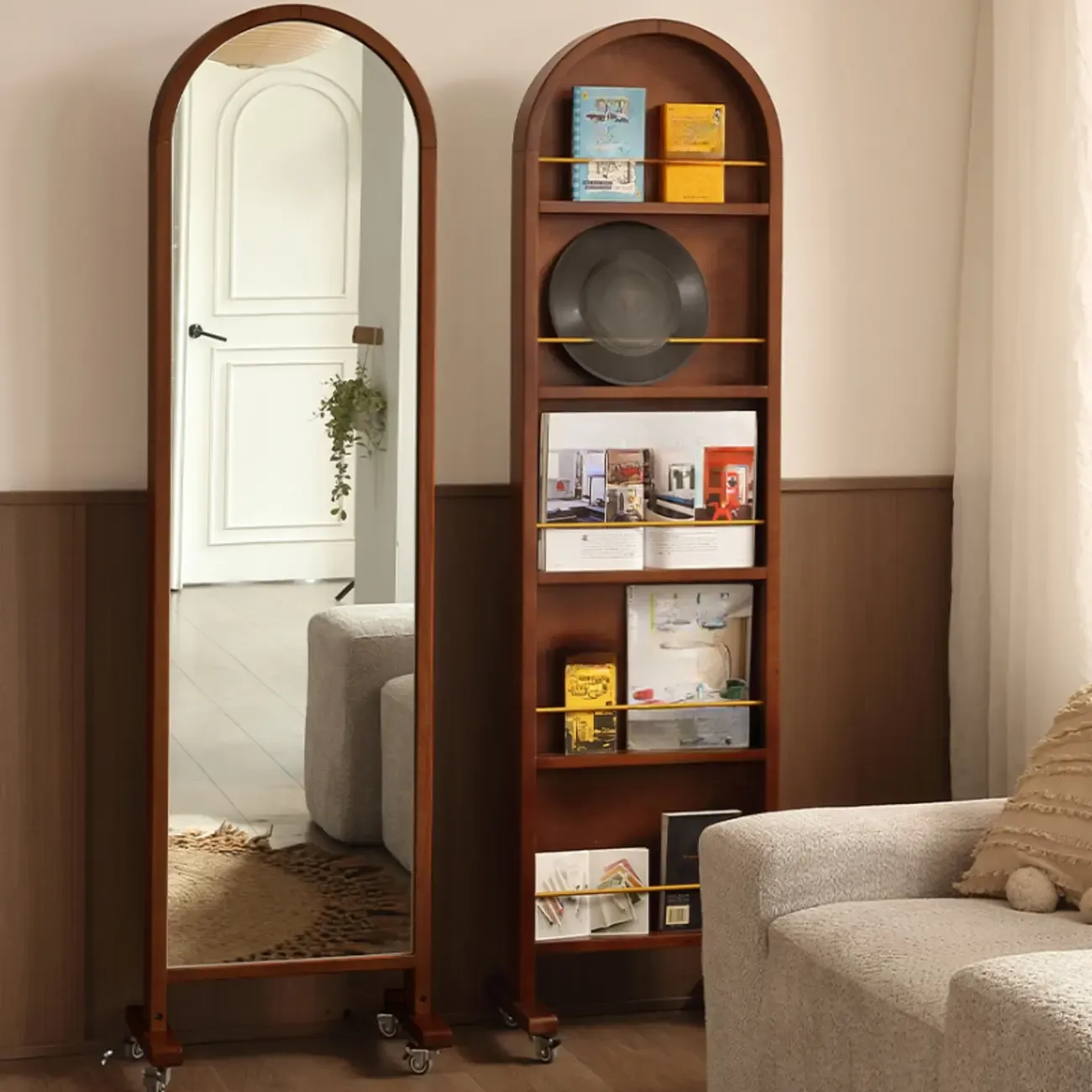 Vertical Wooden Closed Back 5-Shelf Mobile Bookcase