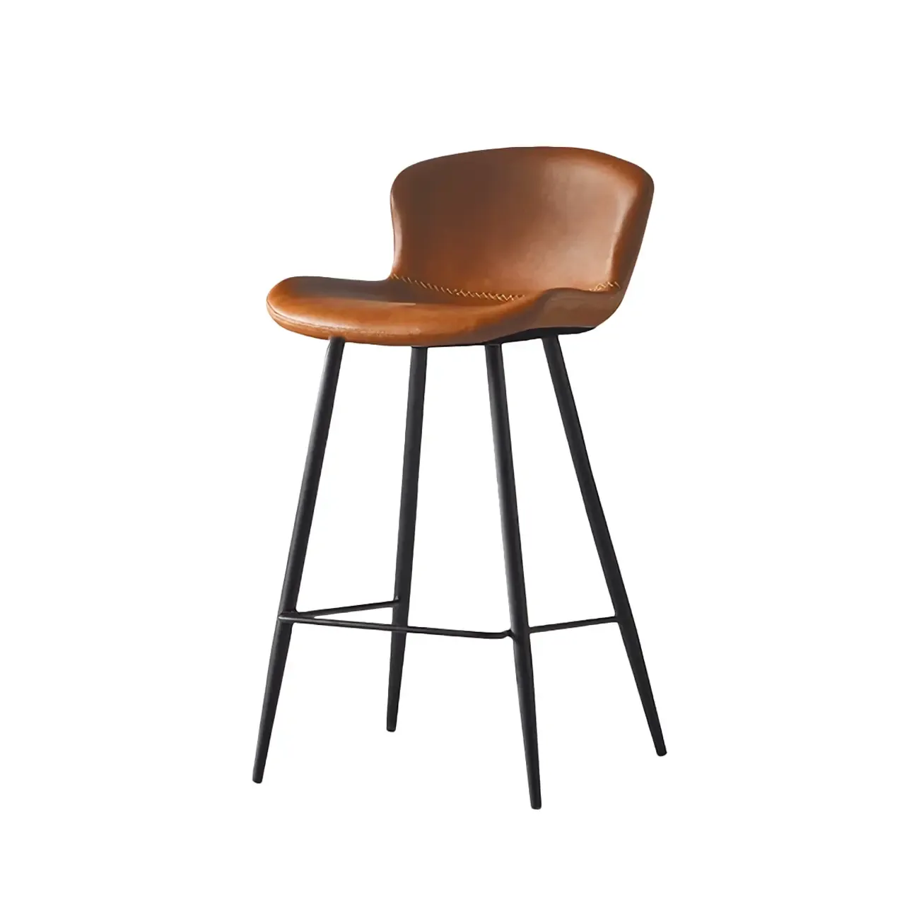 Brown Leather Saddle Seat Low Back Bar Stool