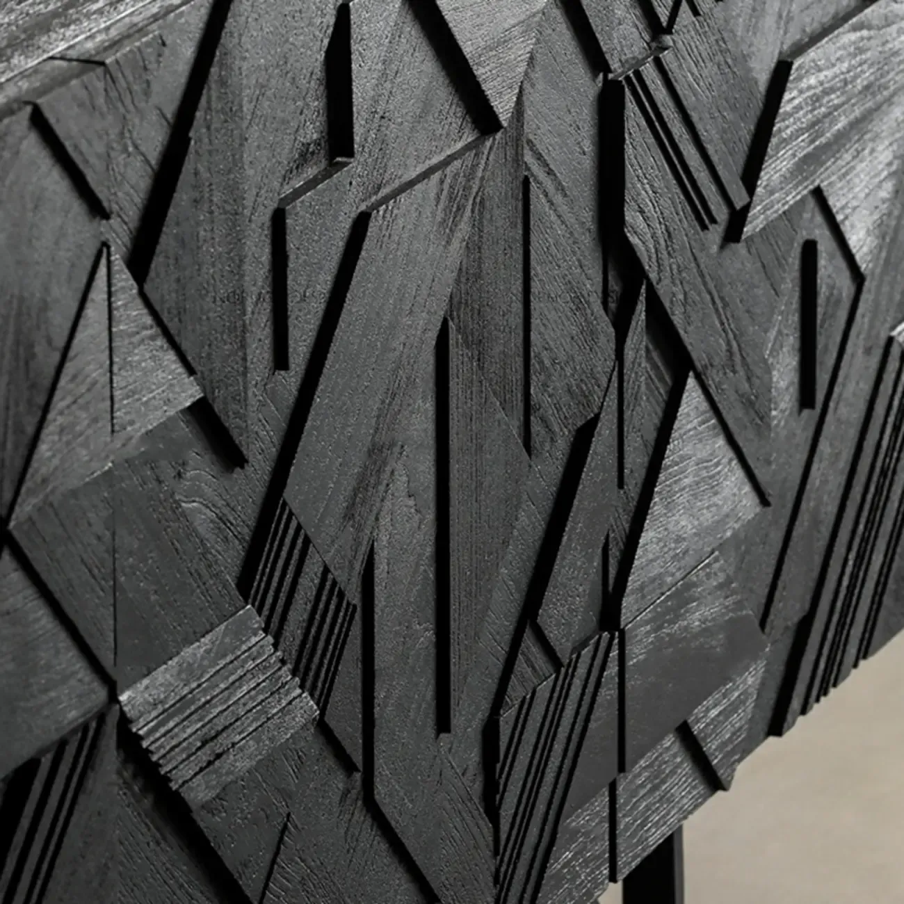 Modern Black Geometric Wooden Buffet Table with Cabinets