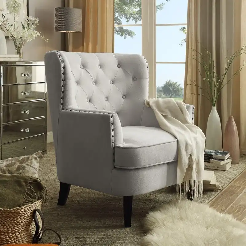 Moser Bay Mignon Velvet / Linen 30  Wide Tufted Wingback Accent Chair