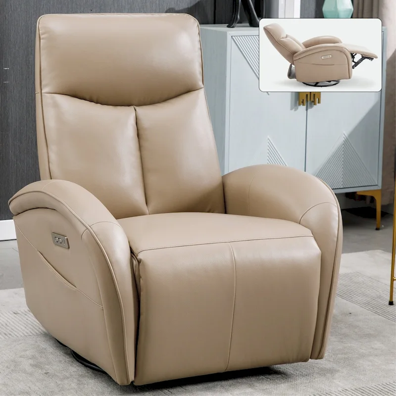Brown / Beige+Grey Power Swivel Rocker Recliner Chair, 270° Swivel, Single Seat
