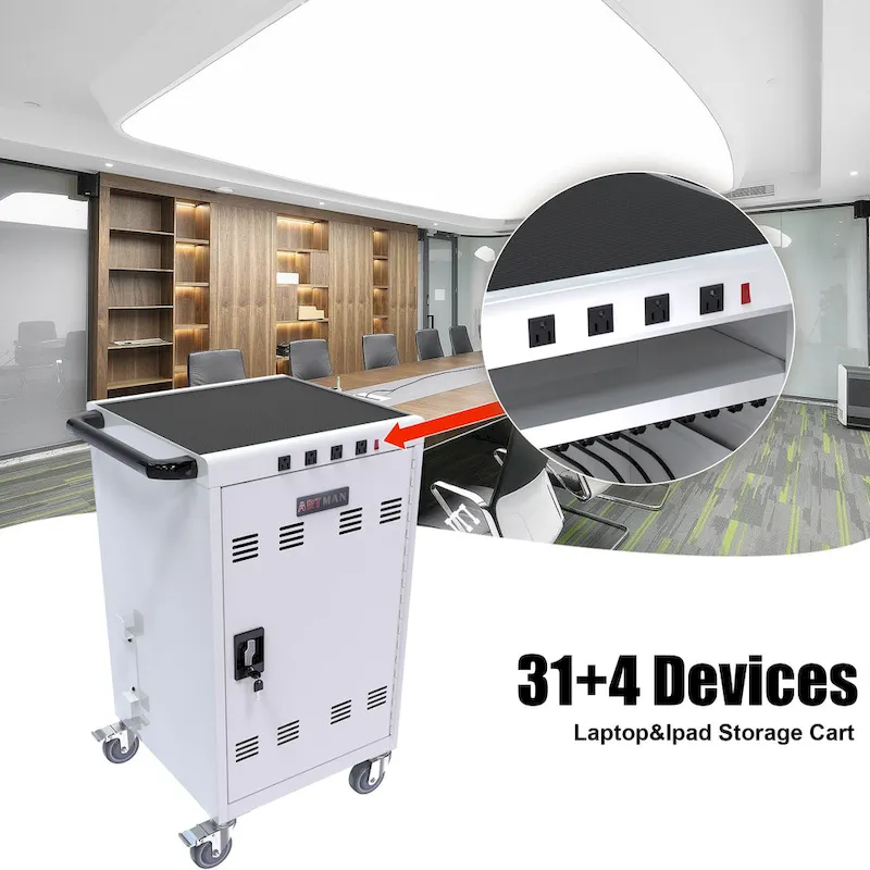 White Steel Mobile Charging Cart for 35 Tablets/Laptops