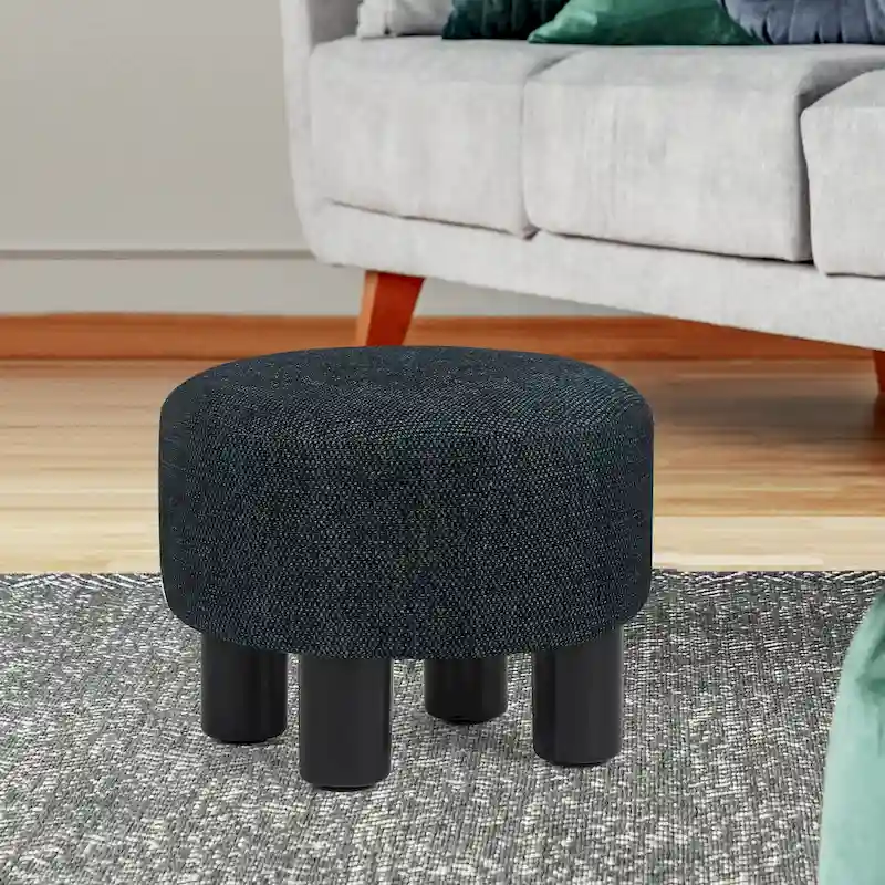 Round Ottoman Velvet Footrest Stool Modern Padded Seat Footstool