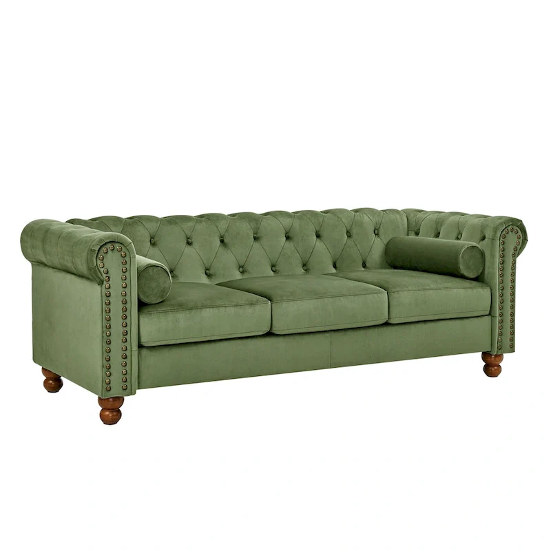 Green Velvet Chesterfield Sofa 74.5