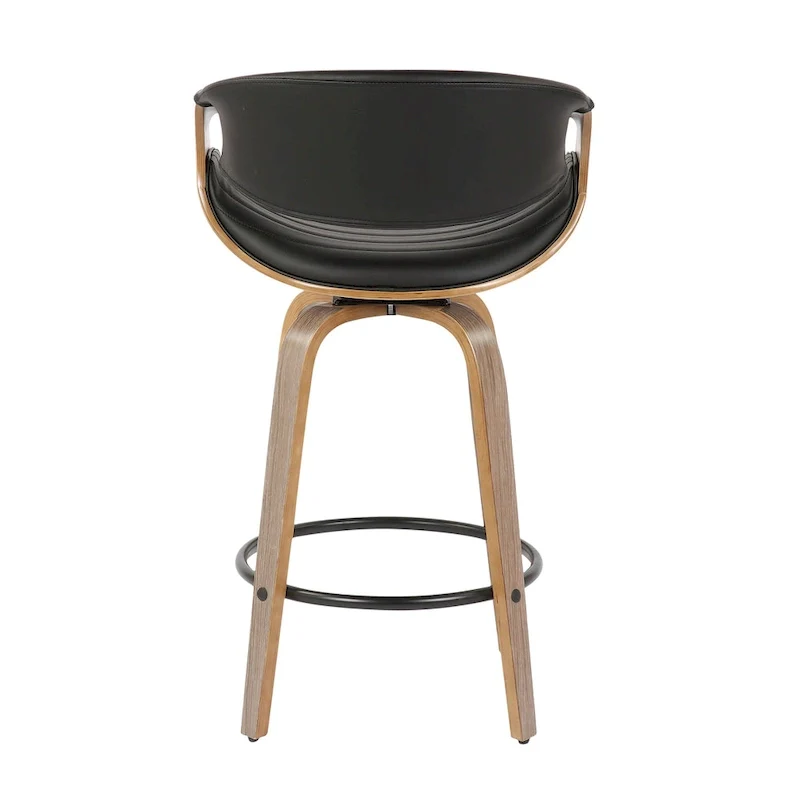 Faux Leather Counter Stool with Bent Wood Legs & Round Footrest (Set of 2)
