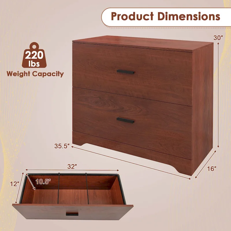 2 Drawer Lateral File Cabinet Printer Stand with Adjustable Bars