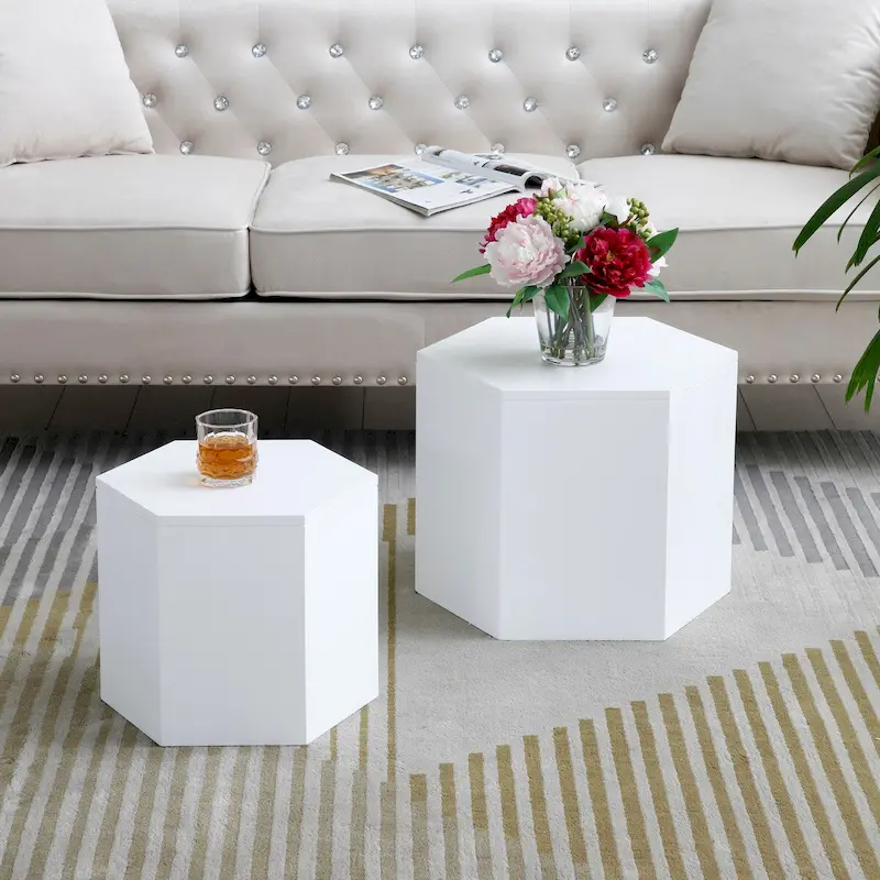 White / Black Nesting Side & Coffee Table Set, 2-Piece
