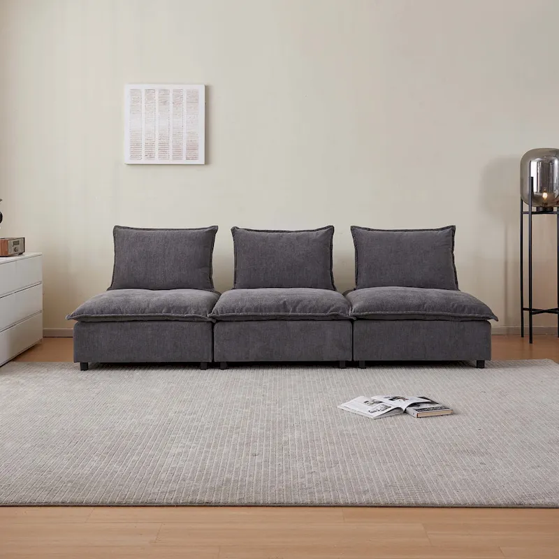 Chenille Upholstered Armless Modular Sectional Sofa, Free Combination