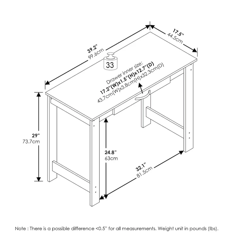Writing Desk with Drawer - White Home Office Desk