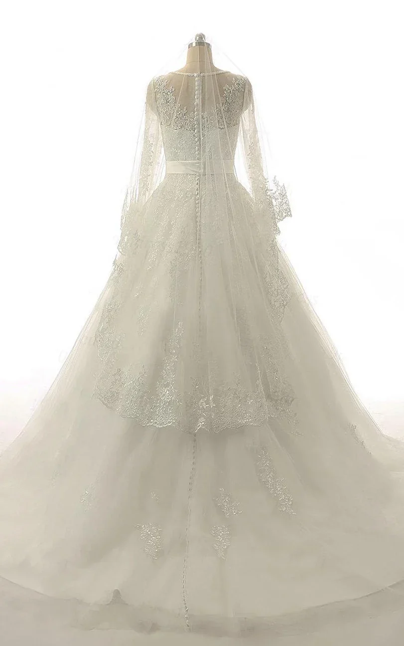 A-Line Long Sleeve Tulle Lace Weddig Dress