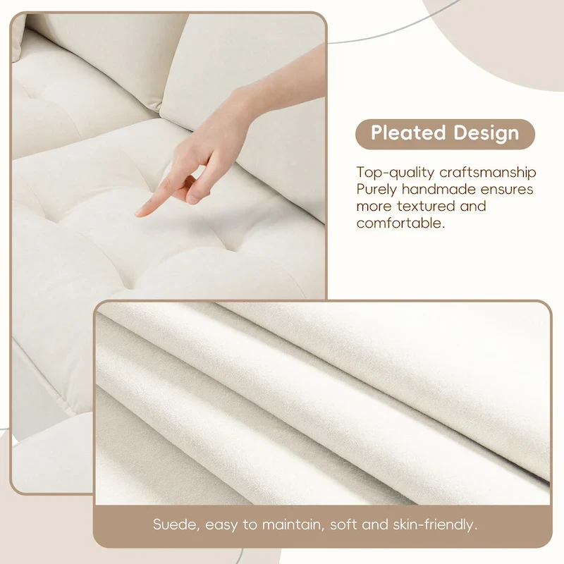 100 L-Shaped Convertible 4 Seater Sectional Sofa with Removable Ottoman and Matching Pillows, Suede Velvet Upholstery