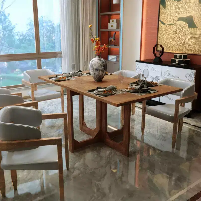 Royal Hampton 62 Inch Rectangular Dining Table, Handcrafted Natural Mango Wood with Magnetic Catchers