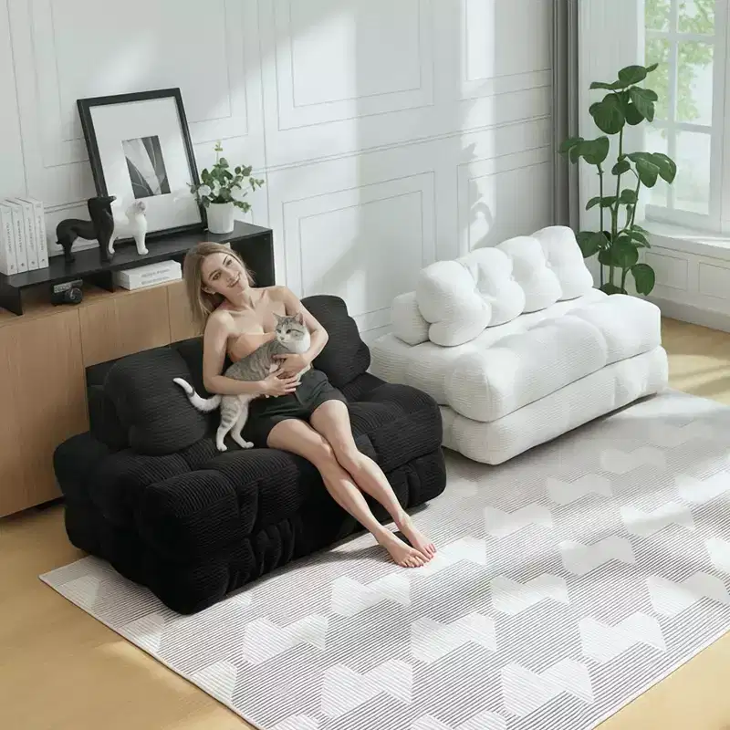 COZONY 3-in-1 Folding Sofa Bed, Foldable Floor Chair with Pillow, Corduroy Floor Futon Couch, Shredded Foam Fold Out Bed for Living Room/Bedroom