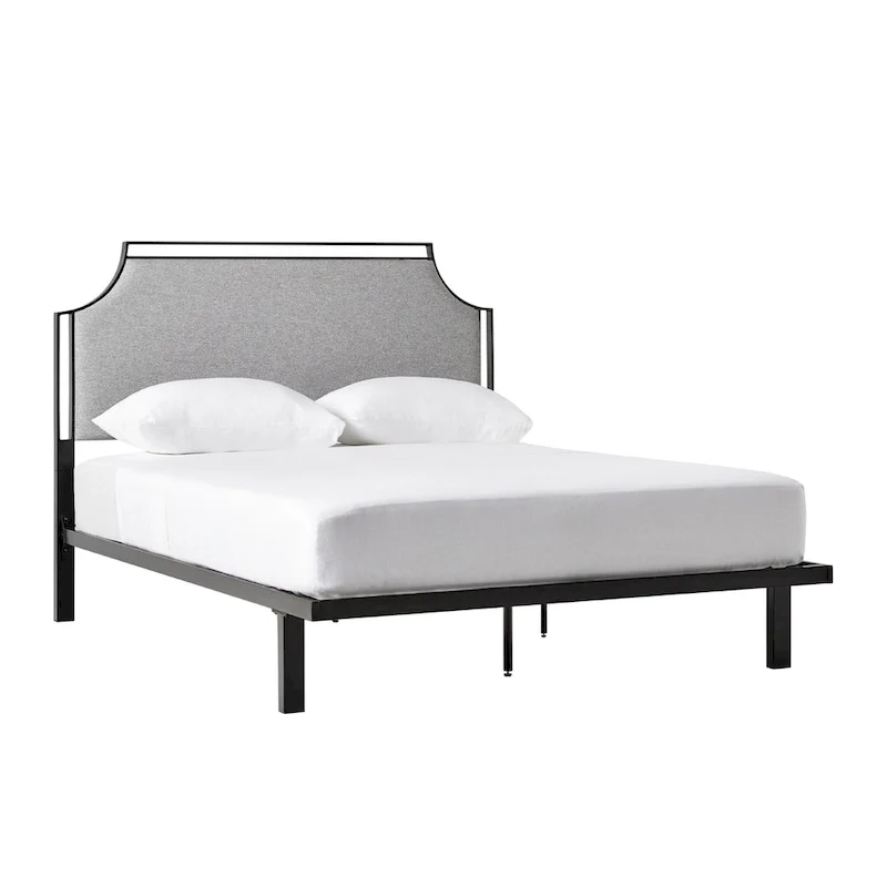 Upholstered Curved Metal Queen Bed Frame