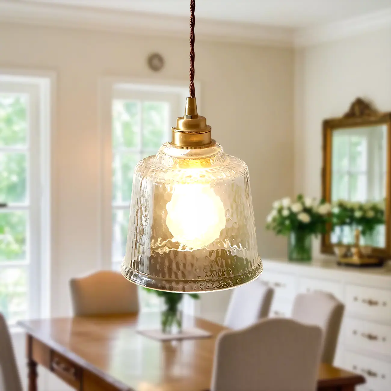 Elegant Brass Clear Glass Bell Pendant Light