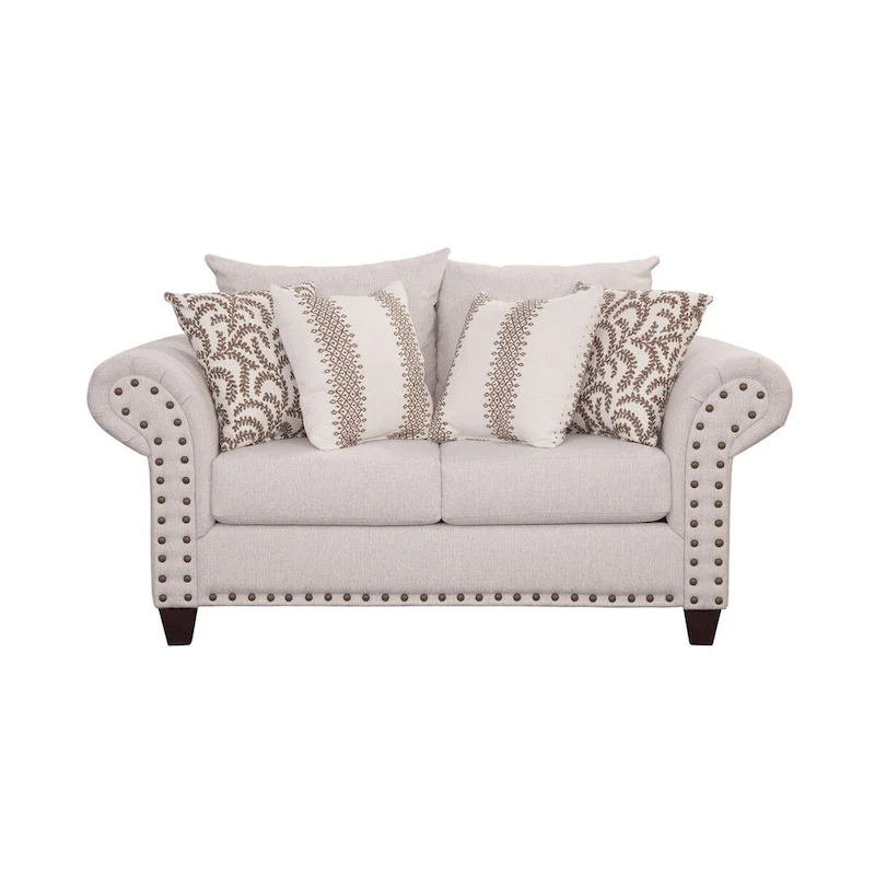 Off-White Traditional Flare Arm Loveseat, 2-Seat
