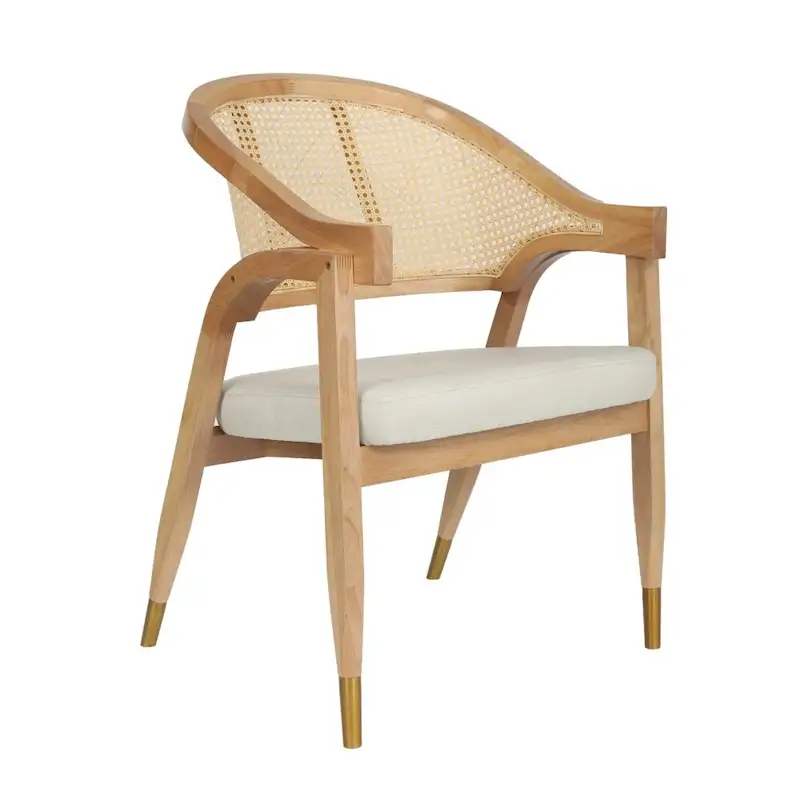 Cane Rattan Dining Chair with Upholstered Seat and Armrests
