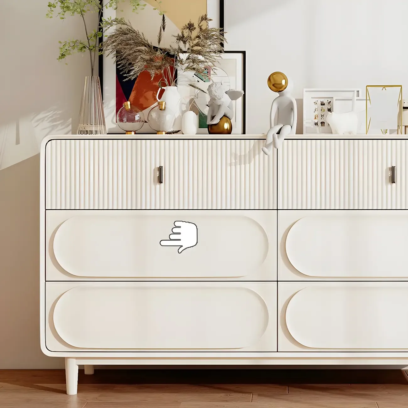 Classic White Wooden Chest with Metal Handles & Drawers