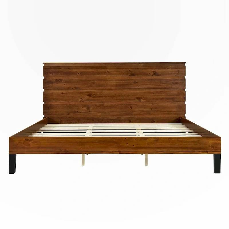 King Size Solid Wood Platform Bed with Six-Piece Headboard