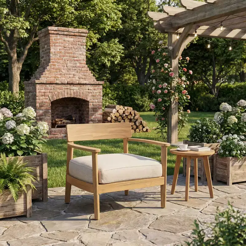 ModernLuxe Outdoor Acacia Wood Club Chairs with Beige Cushions, Ergonomic Teak Finish Patio Chairs for Garden/Patio