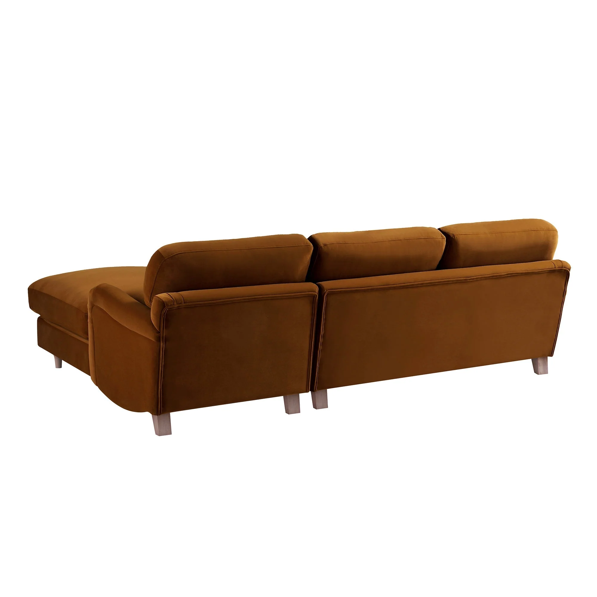 Cinnamon Velvet Sofa, Grande Chaise Sofa Right Hand Facing