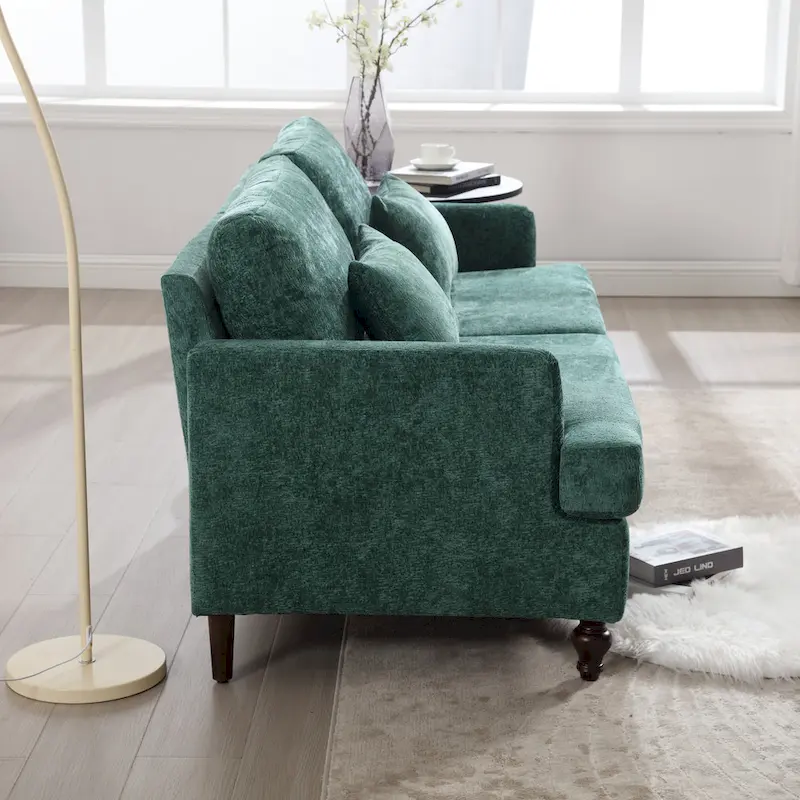 Green 68.9 Chenille 2-Seater Sofa with Detachable Cushions and Wooden Legs