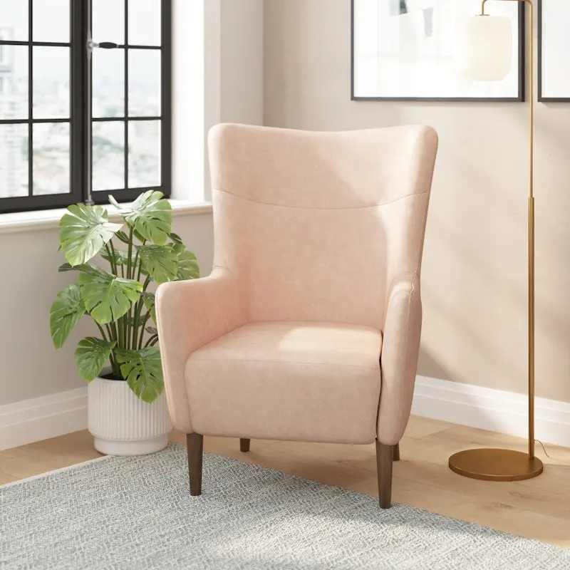 Upholstered Wingback Accent Chair with Wooden Frame and Legs