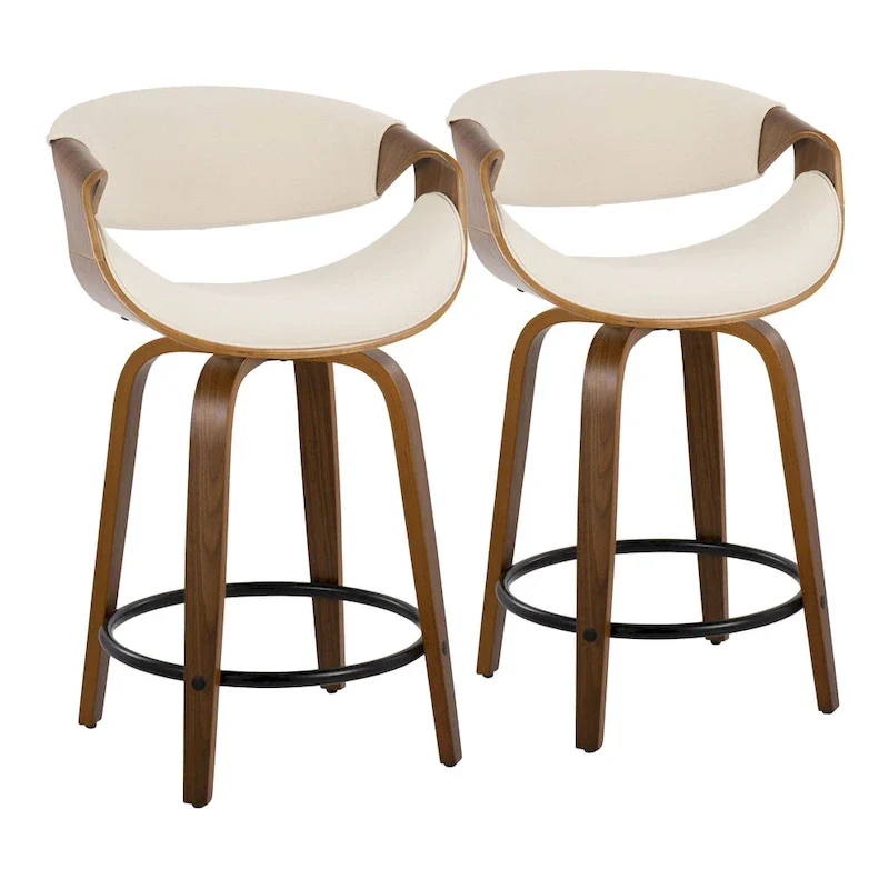 Carson Carrington Sauda 24 Fixed-Height Counter Stools with Bent Wood Legs & Round Footrest (Set of 2)