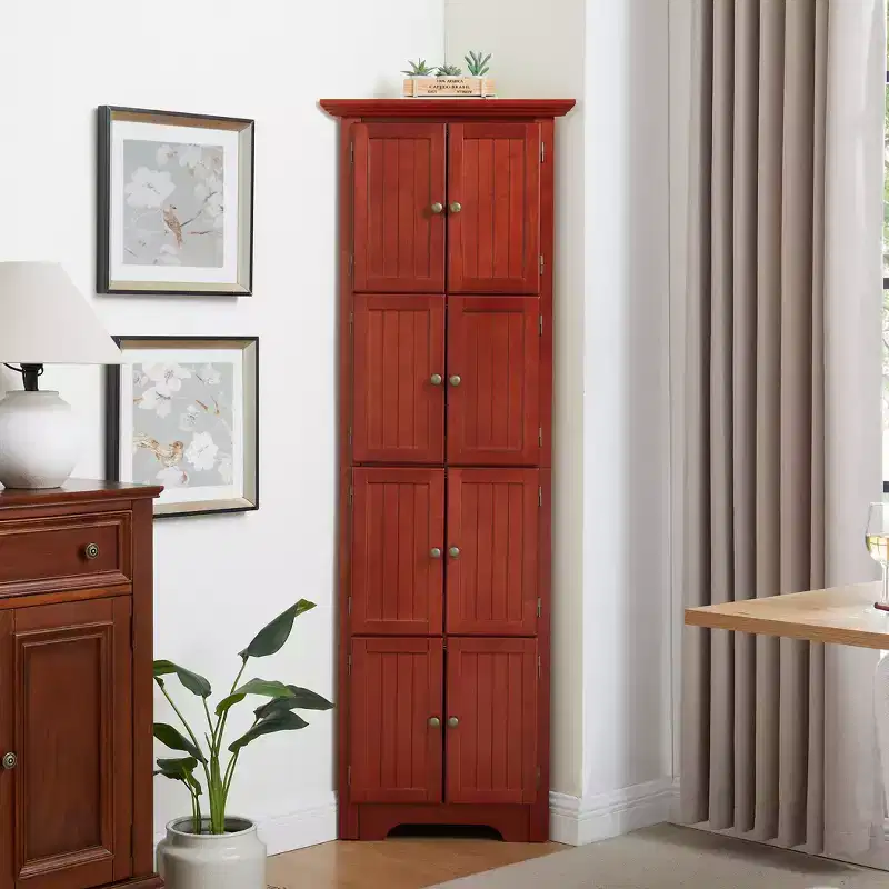 Okak Corner Cabinet Kitchen Pantry Storage Cabinet with 8 Doors and Shelves, Tall Cabinet for Bathroom, Living Room, Kitchen
