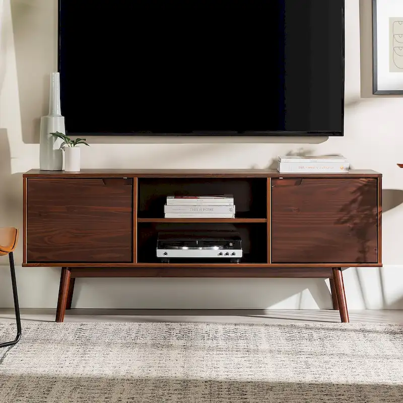 58-inch Mid-Century Solid Wood TV Stand