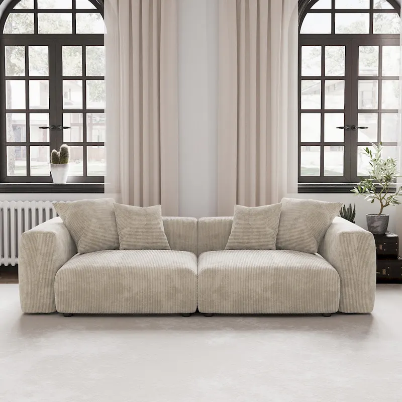 Corduroy 2-Seat Sectional Sofa – Black / Light Brown / Beige
