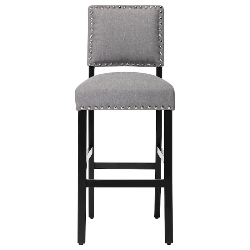 28 Inches Fabric Barstools Upholstered Bar stools Pub Chairs with Back and Silver Nailhead Trim Set of 2