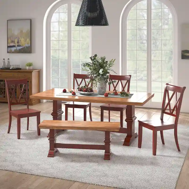 Ronda 78.7 Rectangular Solid Wood Top Dining Set with X-Back Chairs