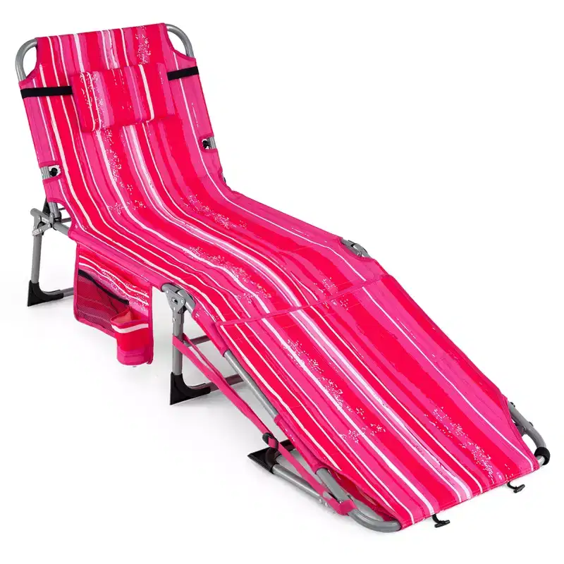 Gymax Tanning Chair w/ Face Arm Holes 4-Level Backrest & Head Pillow Side Pocket