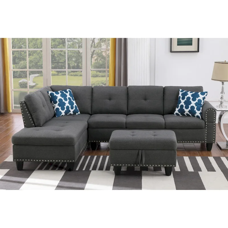 Alger 98  Wide Left Hand Facing Sofa & Chaise with Ottoman