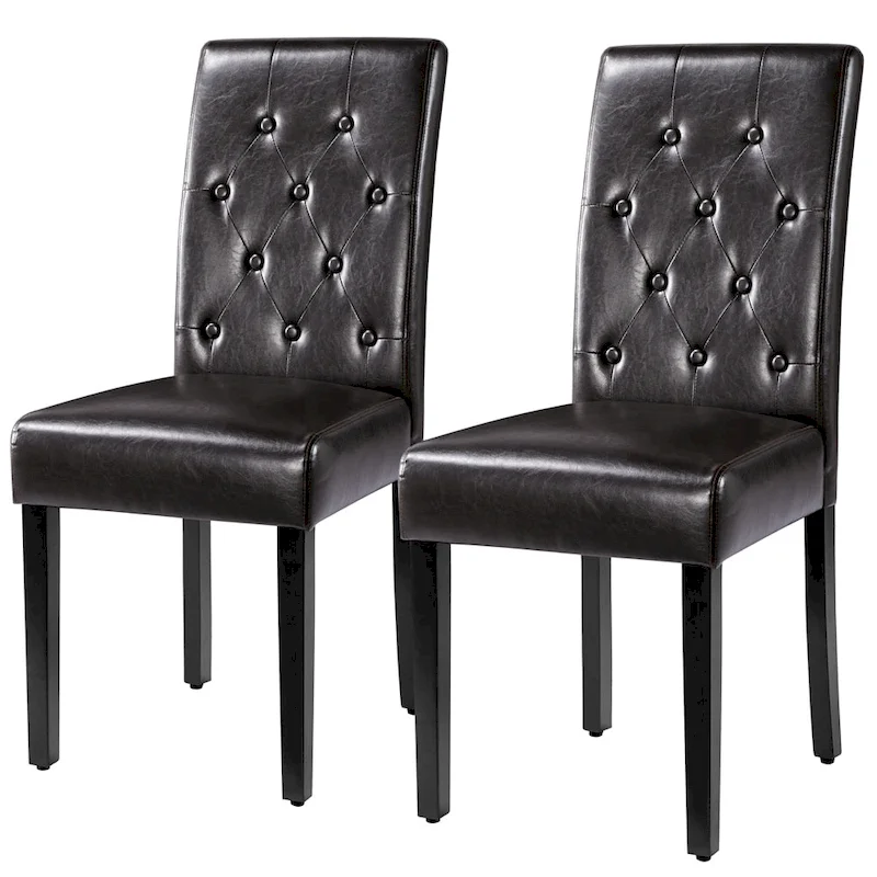 Yaheetech Button Padded Dining Chair with Solid Wood Legs Set of 2 - Set of 2
