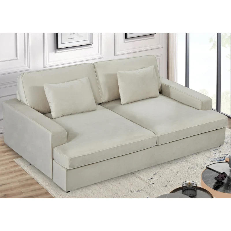 Ivory / Grey / Black / Greenish Blue / Dark Blue Velvet Convertible Sofa Bed with Square Arms – 2 or 3 Person