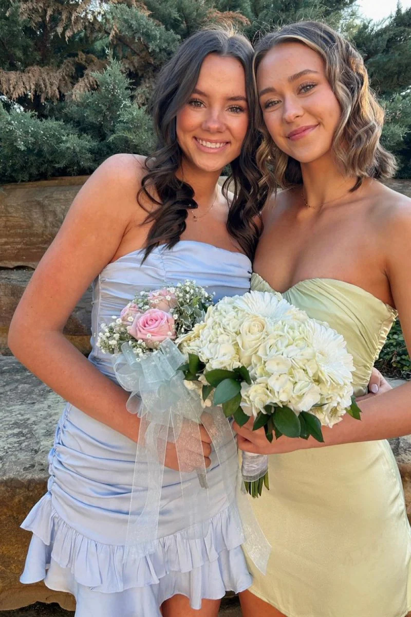 Blue - Sheath Strapless Ruffles Pleated Short Homecoming Dresses