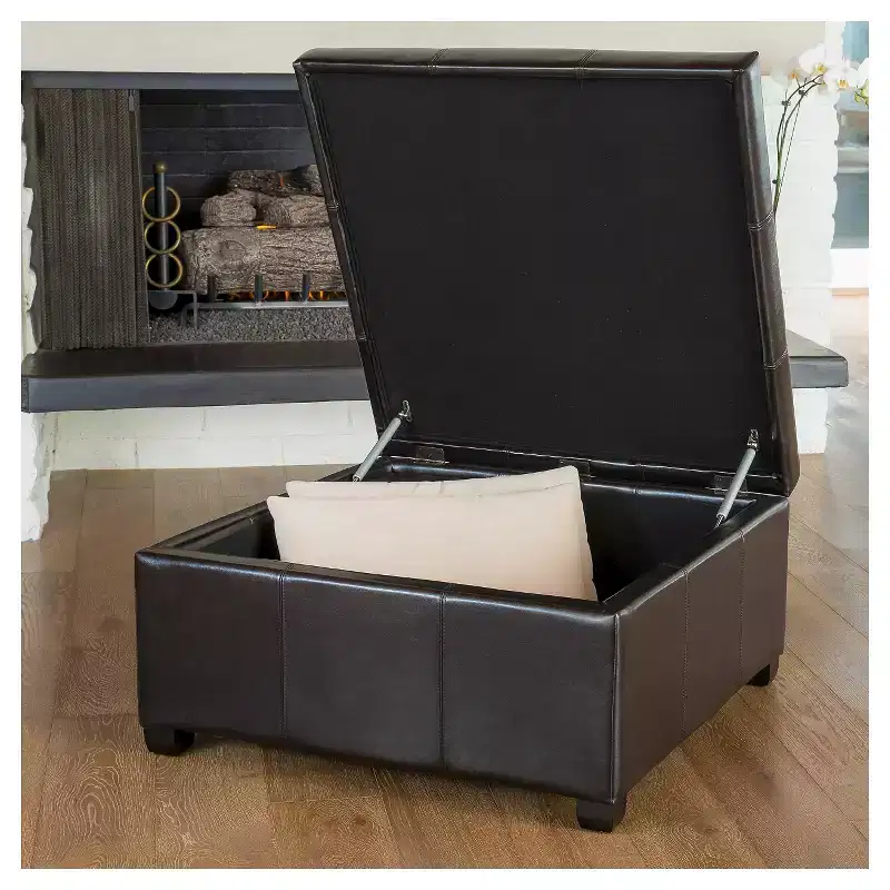Richmond Bonded Leather Storage Ottoman Espresso: Coffee Table & Seating - Christopher Knight Home