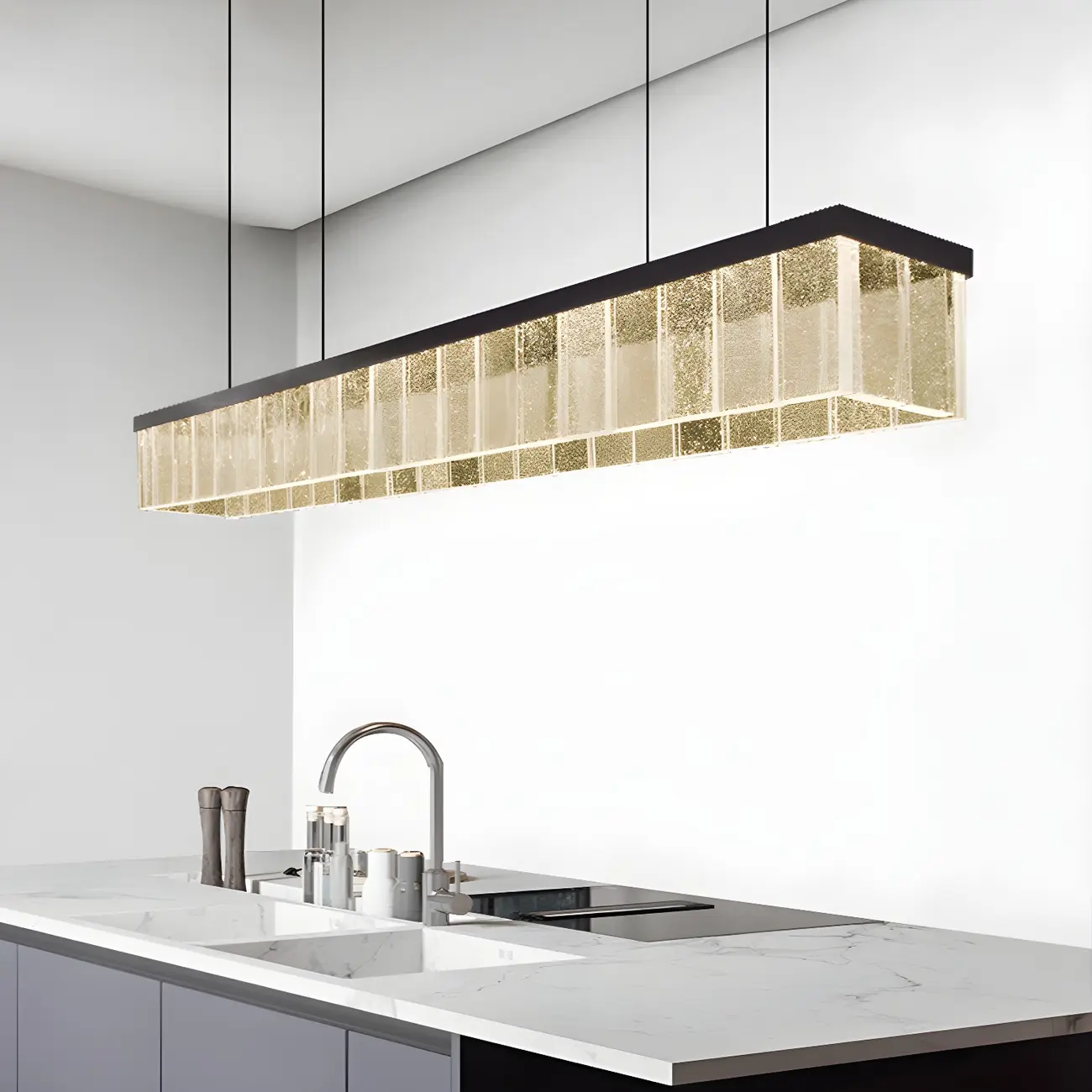 Modern Rectangle LED Island Pendant Light Adjustable for Kitchen