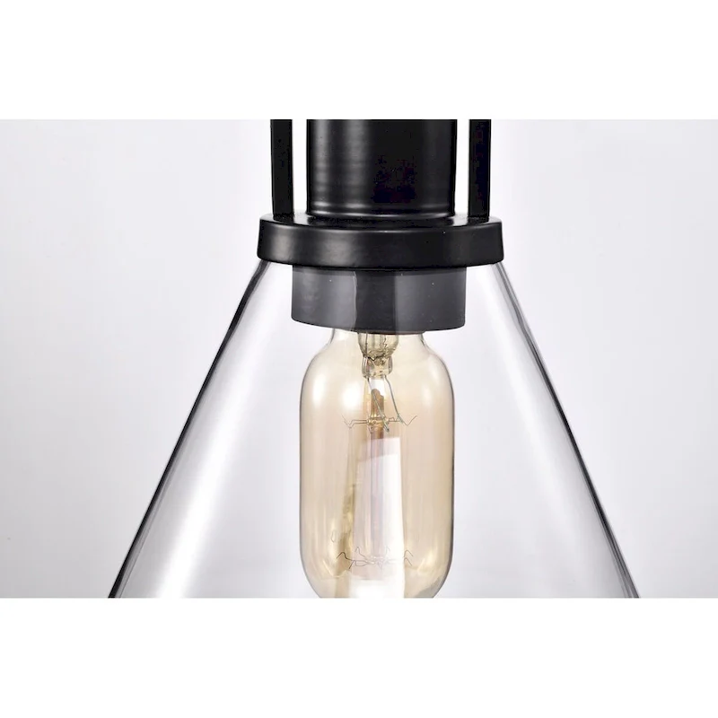 Matte Black 1-Light Mini Pendant with Clear Cone Glass Shade