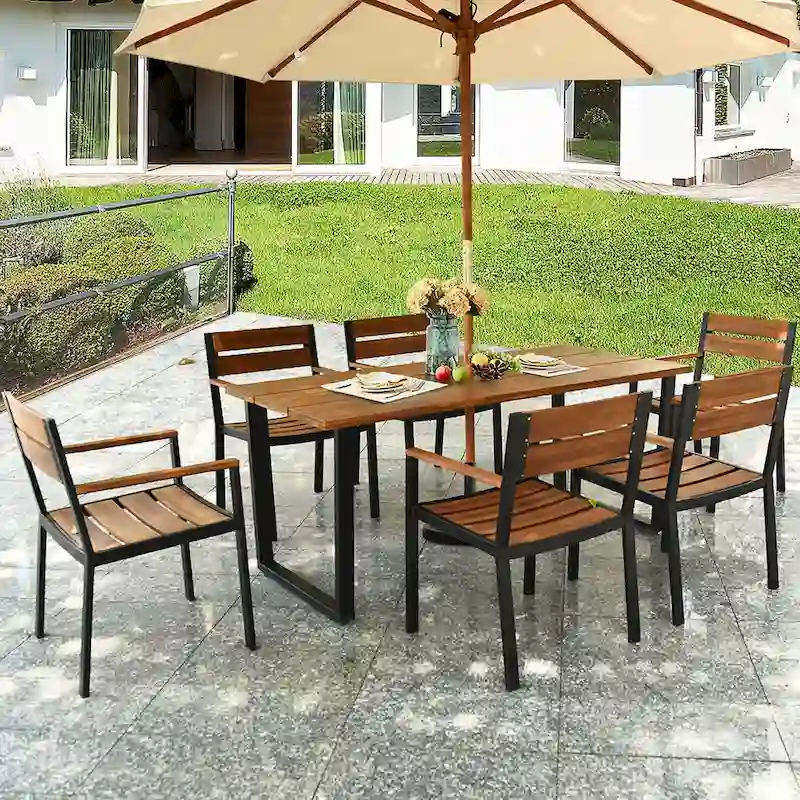 7PCS Outdoor Dining Set Patio Dining Furniture Set with Umbrella Hole