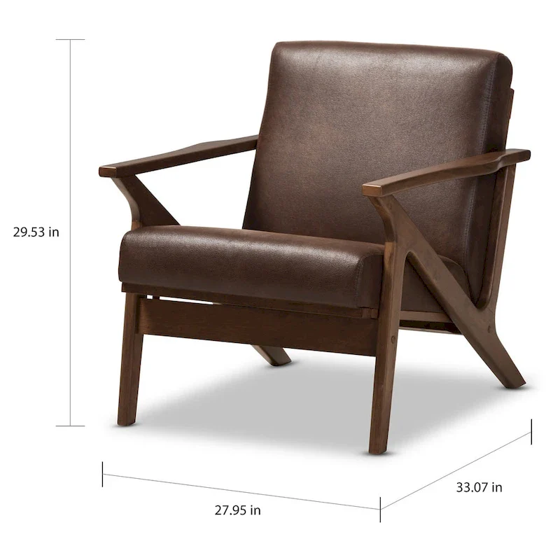 Mid-Century Lounge Chair - Brown Faux Leather / Grey Fabric - Single Seat