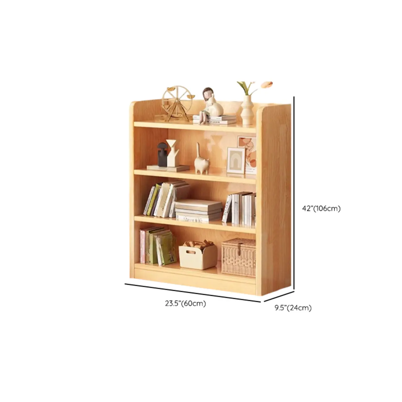 Narrow Vertical Modern Wooden Bookcase in Natural Finish