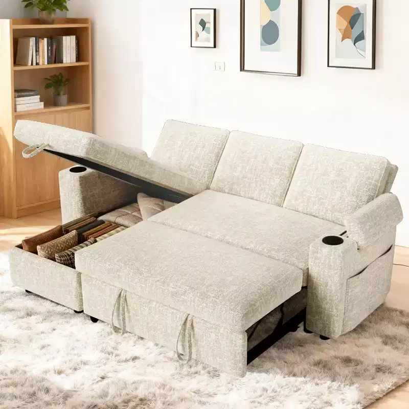 Dyonery 81 Sleeper Sofa Bed with Pull Out Bed, Sectional L-Shaped Sleeper Sofa with Reversible Storage Chaise