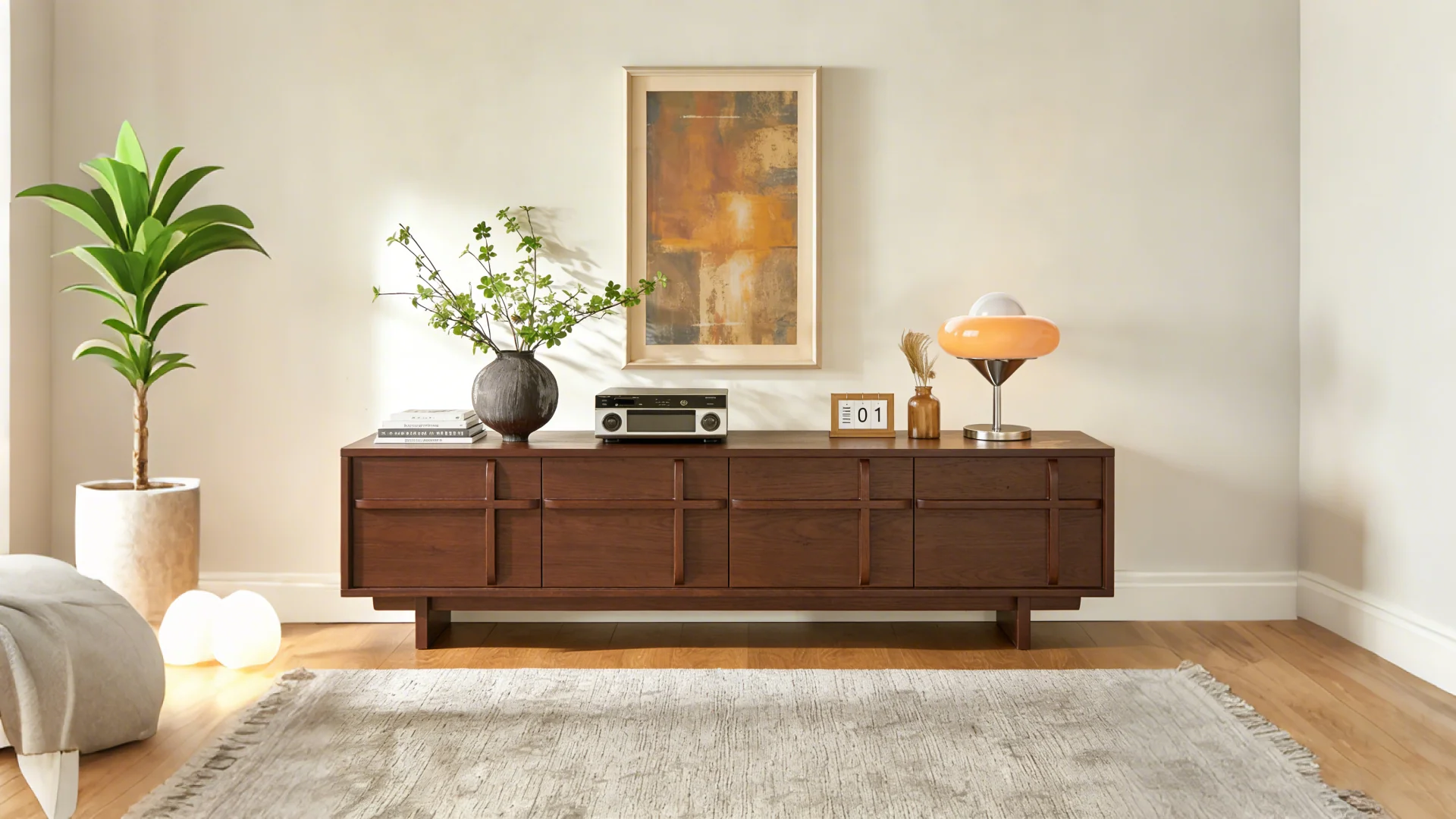 Natural Wood TV Stand with 4 Cabinets - 78.74 inch