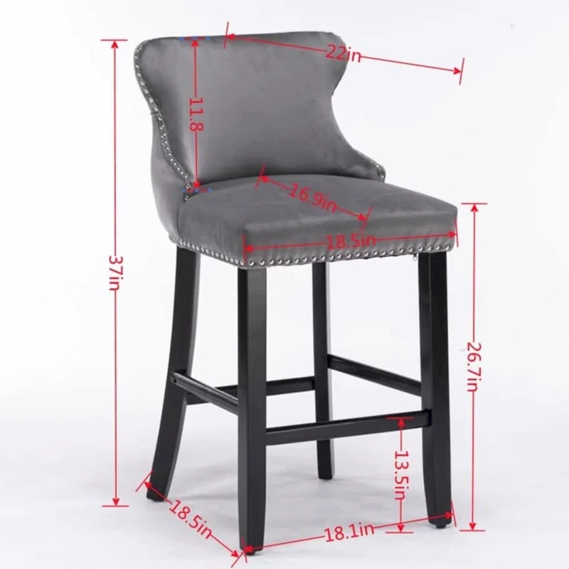 Velvet Wing-Back Barstools with Button Tufting – Set of 2