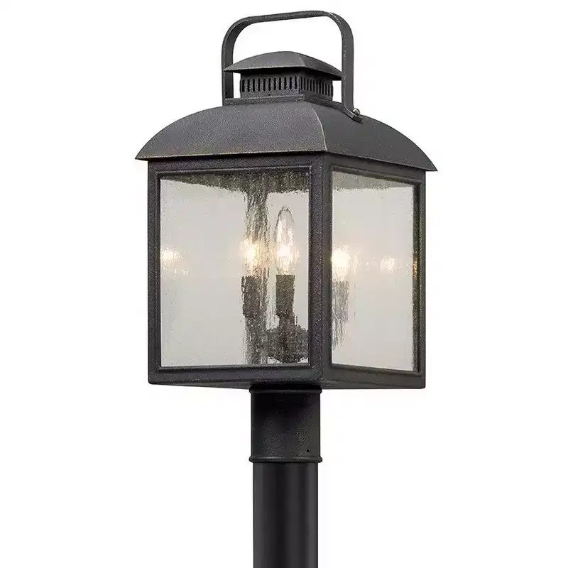 Troy Lighting Chamberlain 3 - Light Post Light in Vintage Bronze Clear Seeded Shade