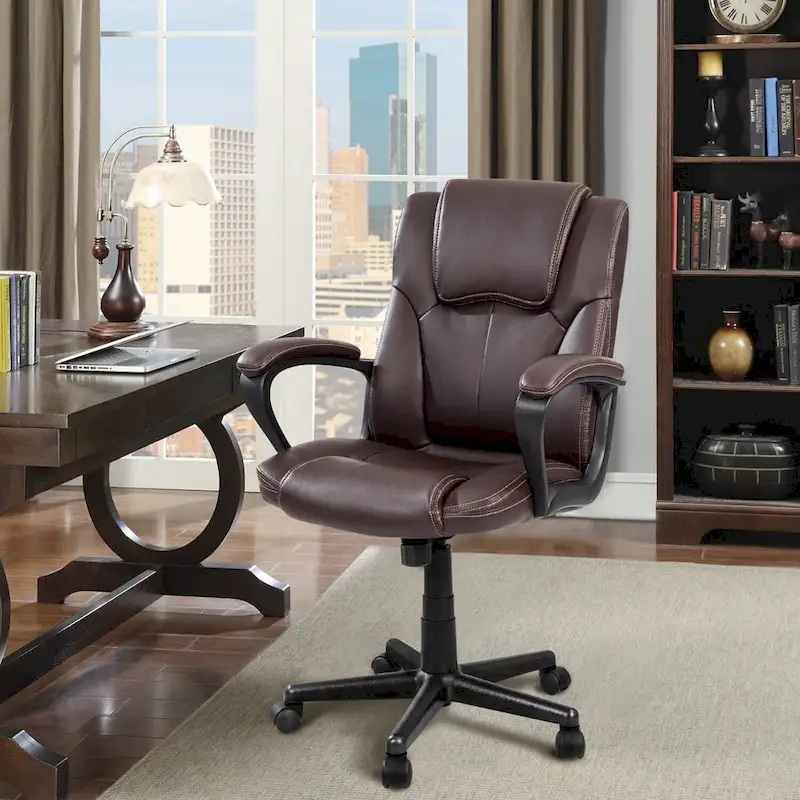 Homall Brown Executive Chair High-Level PU Leather Thick Padded Ergonomic Chair Mid Back Office and Commercial Chair