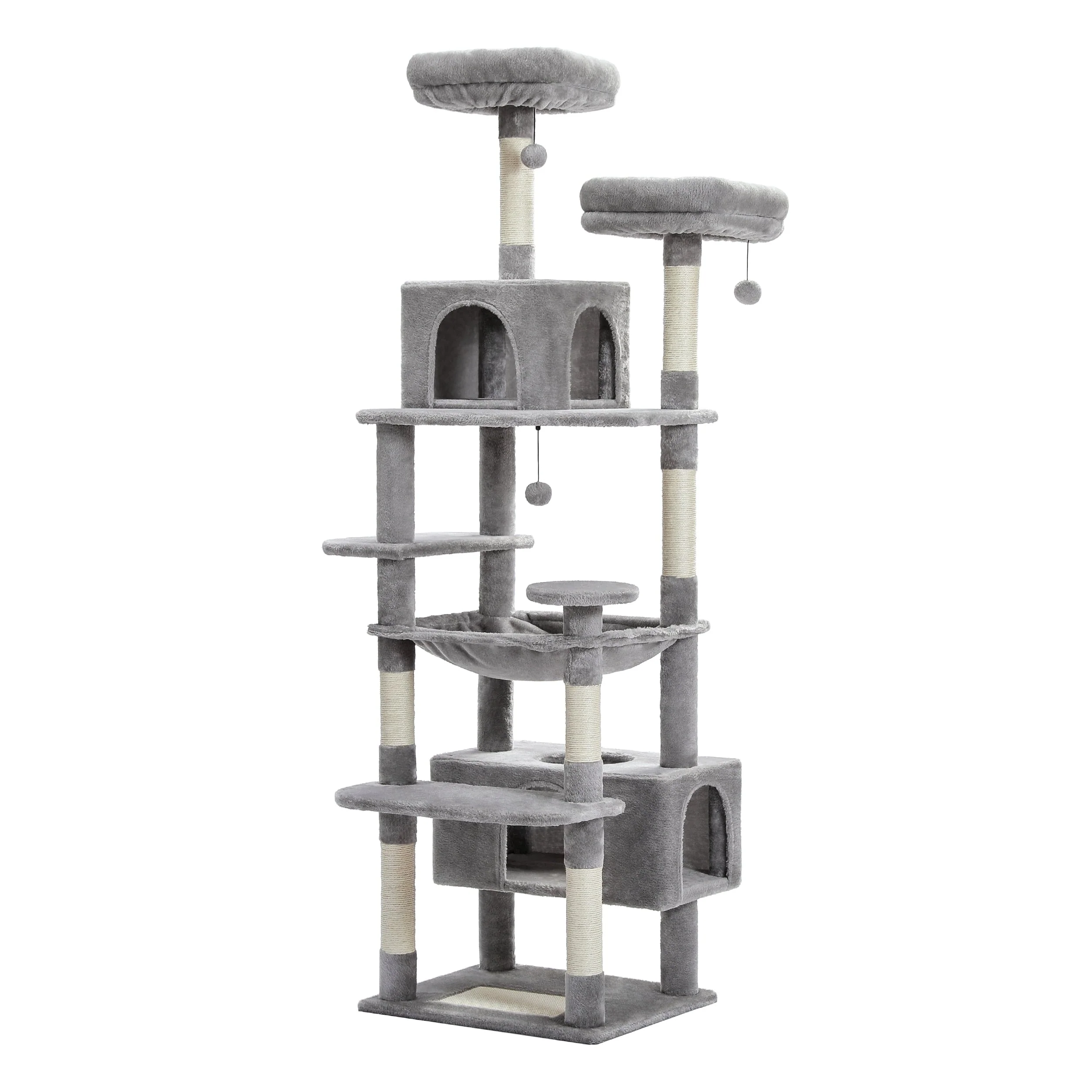 Large Cat Tower Cat Condo with Scratching Posts and Pads, 2 Padded Perch, Dual Condo and Basket